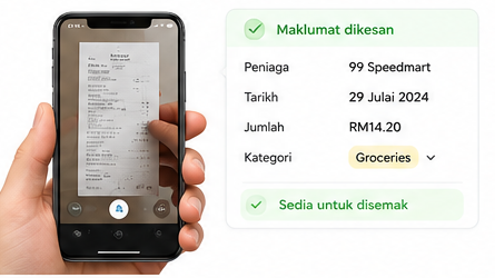 Telefon mengambil gambar resit dan maklumat resit dikenal pasti oleh AI